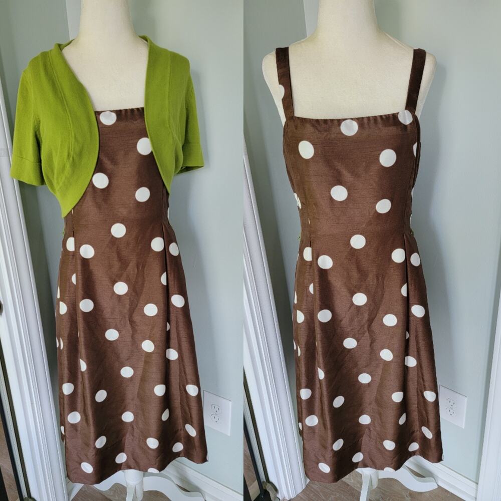 Vintage Jessica Howard Retro Brown Sleeveless Polka Dot Fit & Flare Dress